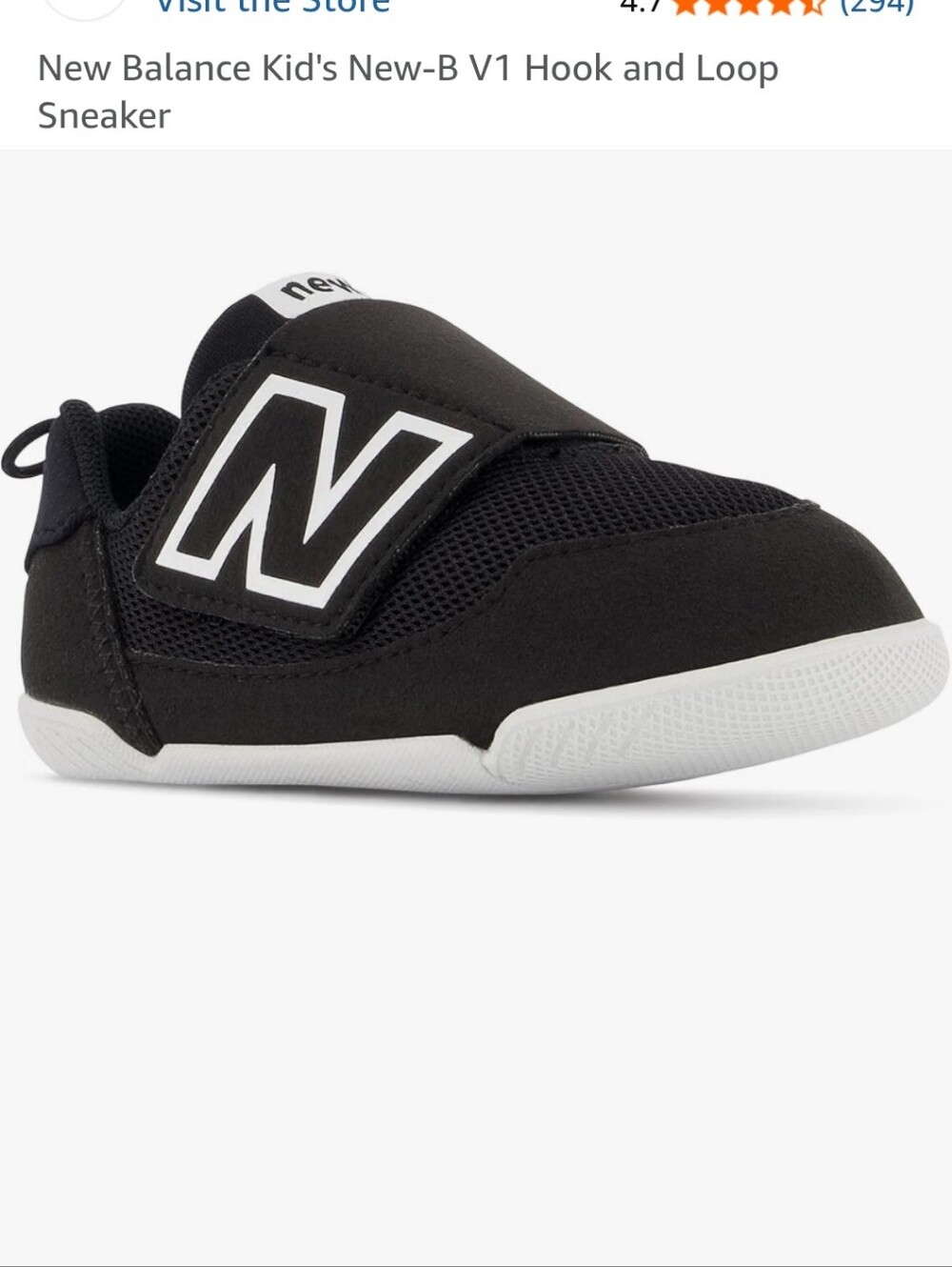 New Balance Kids Black and White Hook-and-Loop Sneaker